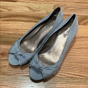Navy/White stripes peep toe wedge Size 9.5